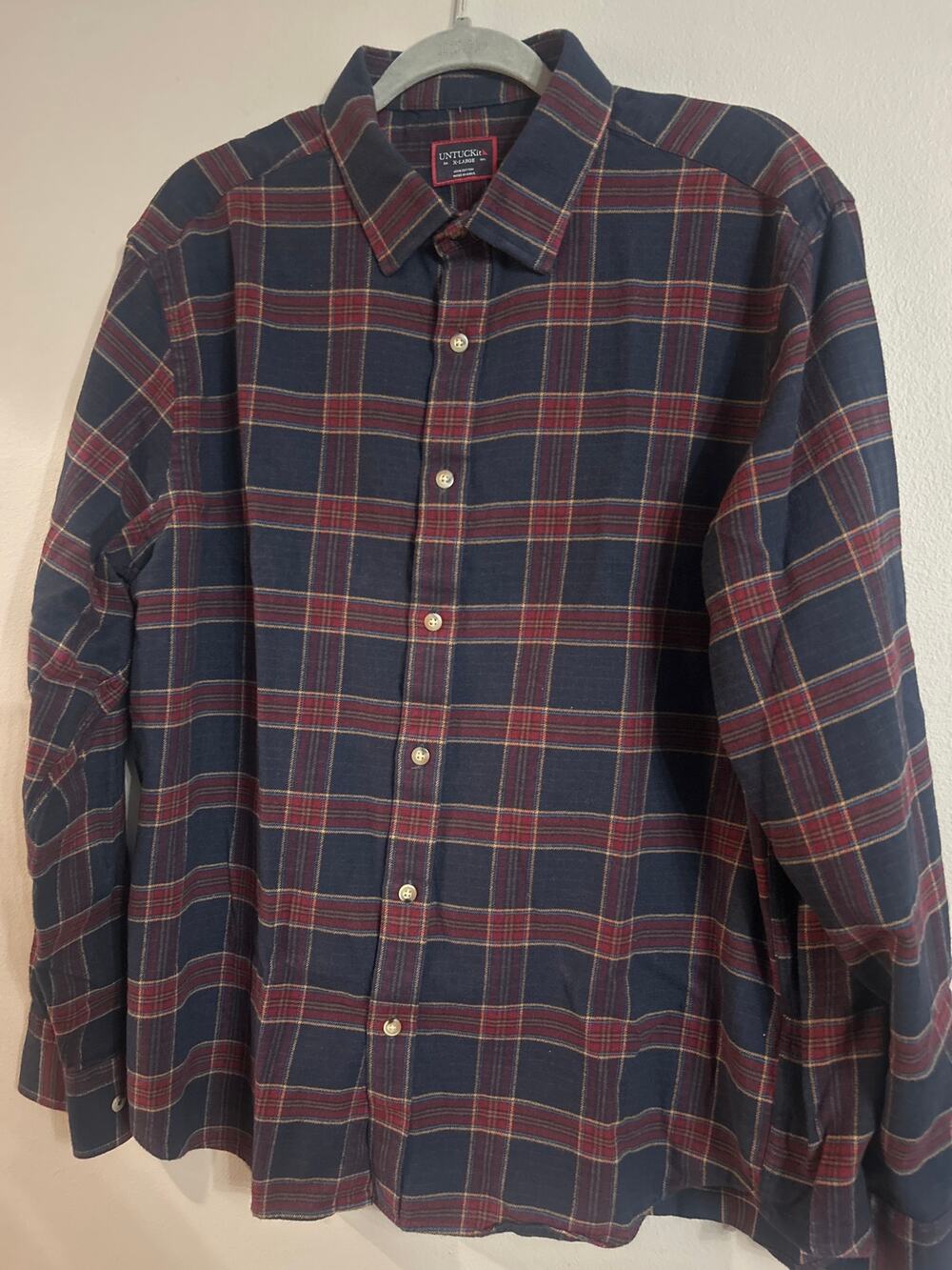 UNTUCKit Men plaid button shirt XL Cotton Plaid Cabincore casual PREPPY heritage